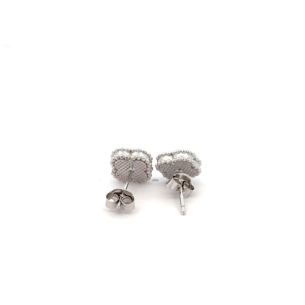 925 Sterling Silver Stud Black Agate Clover Earrings - Picture 3 of 5